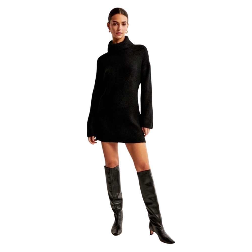 Abercrombie & Fitch Black Long-Sleeve Turtleneck Knit Mini Sweater Dress, MP